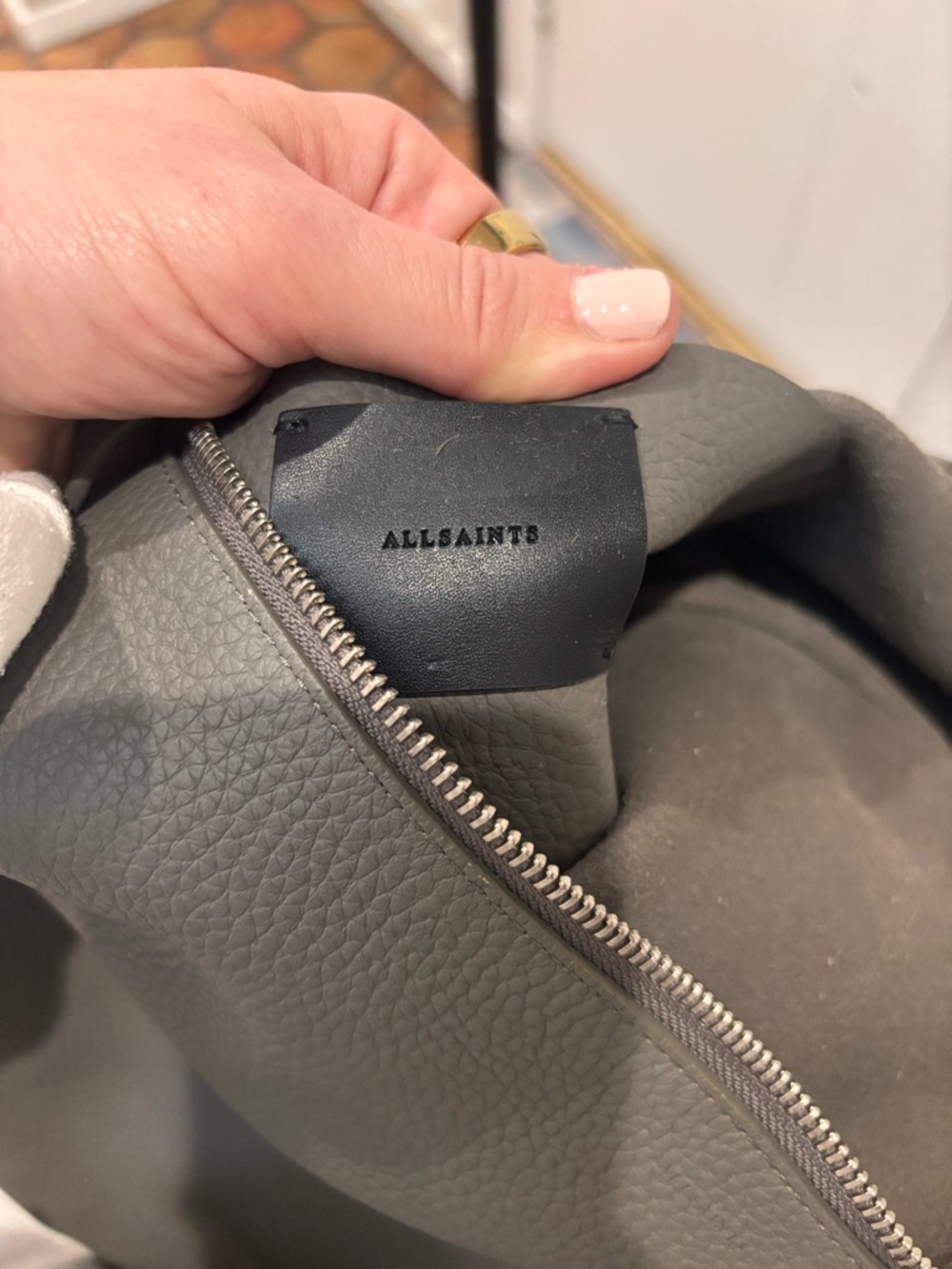 AllSaints Taupe Leather Convertible Backpack Tote - Picture 6 of 13